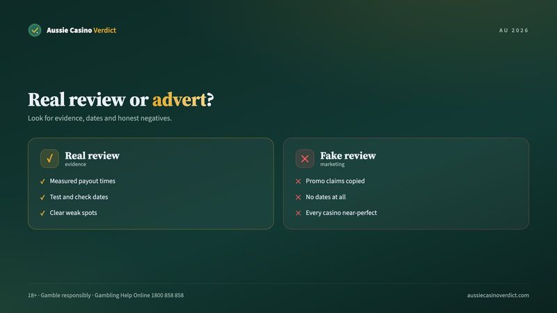Real online casino reviews compared with fake review sites: evidence, dates and negatives
