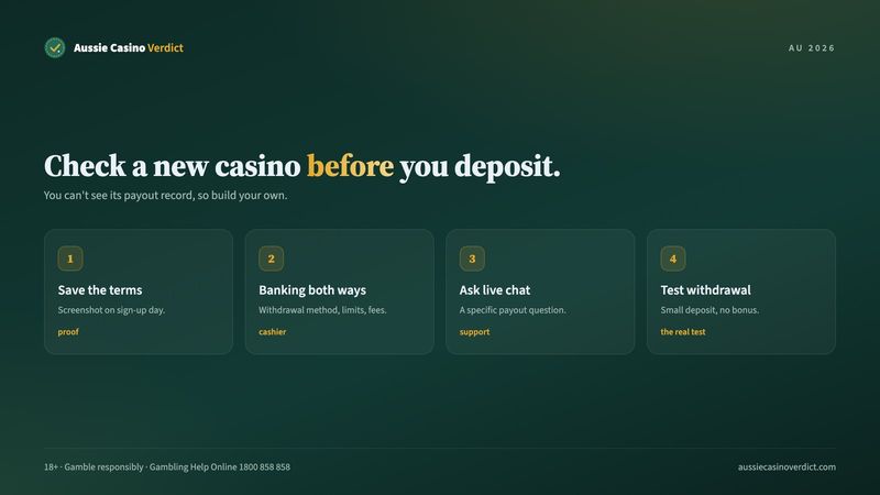 Checks to run on a new online casino before depositing: terms, banking, live chat and a small test withdrawal