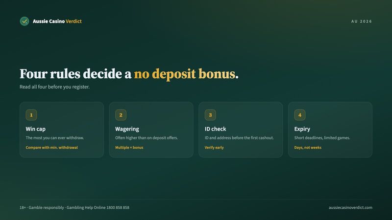 Four restrictions on a no deposit bonus: win cap, wagering, ID check and expiry